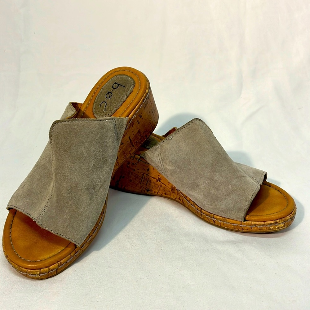 boc silver leather cork wedges